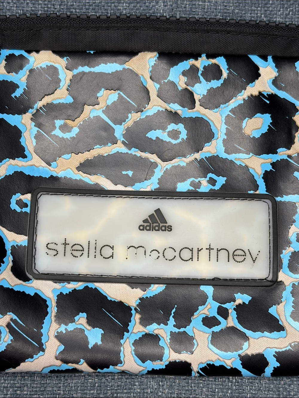 adidas by Stella McCartney Leopard Pattern Big Wallet Pouch Blue Black - Picture 2 of 11